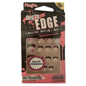 Fingrs Edge Hardcore Toenails 24 Count Glue‎ On French Tip Pink Accent New